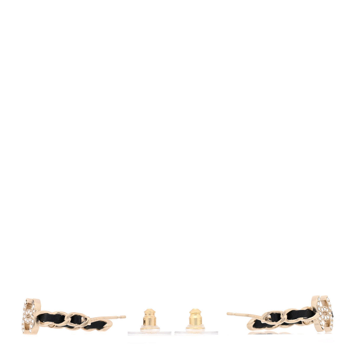 Metal Lambskin Quilted CC Turnlock Chain Hoop Earrings Gold Black