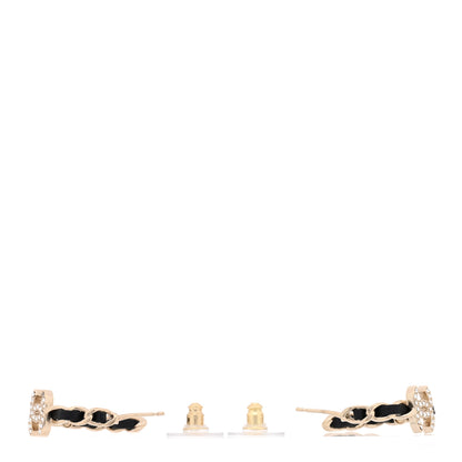 Chanel Metal Lambskin Quilted CC Turnlock Chain Hoop Earrings Gold Black 3 of 4