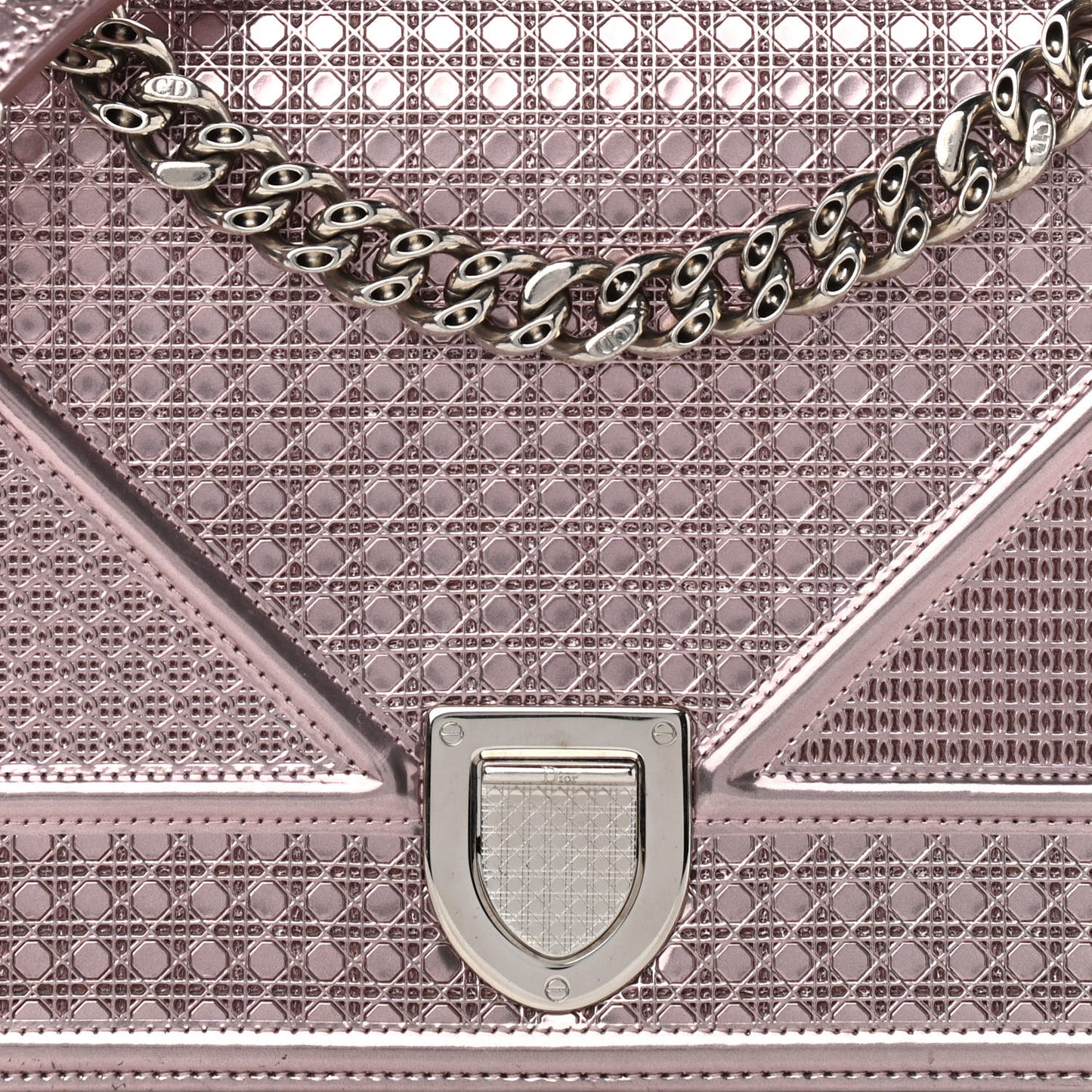 Metallic Patent Micro-Cannage Medium Diorama Flap Bag Pink