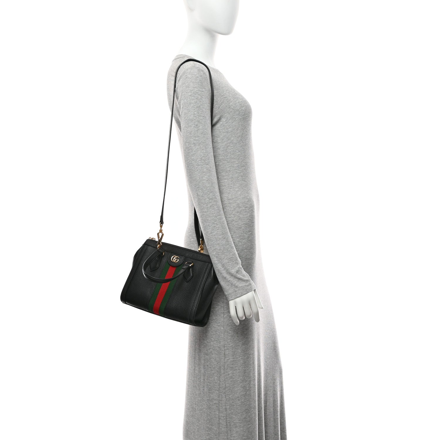 Gucci Textured Calfskin Web Small Ophidia Tote Bag Black 2 of 11