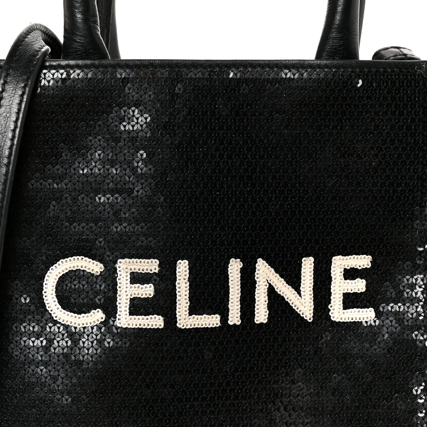 Sequin Calfskin Mini Vertical Cabas Black White