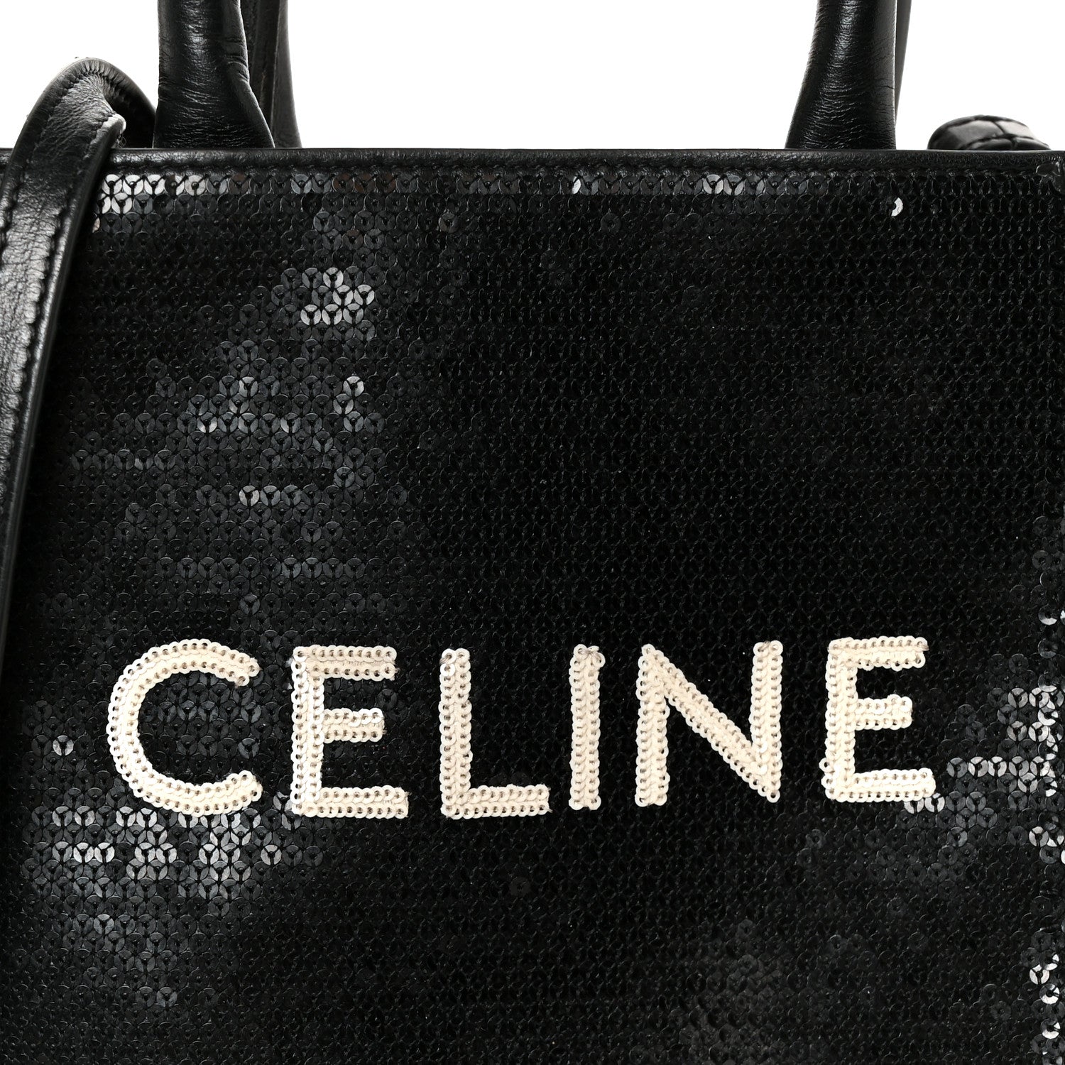 Celine Sequin Calfskin Mini Vertical Cabas Black White 7 of 11