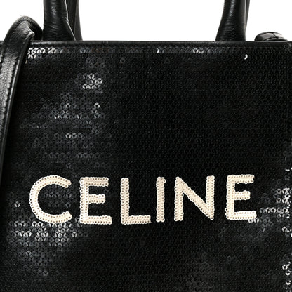 Celine Sequin Calfskin Mini Vertical Cabas Black White 7 of 11
