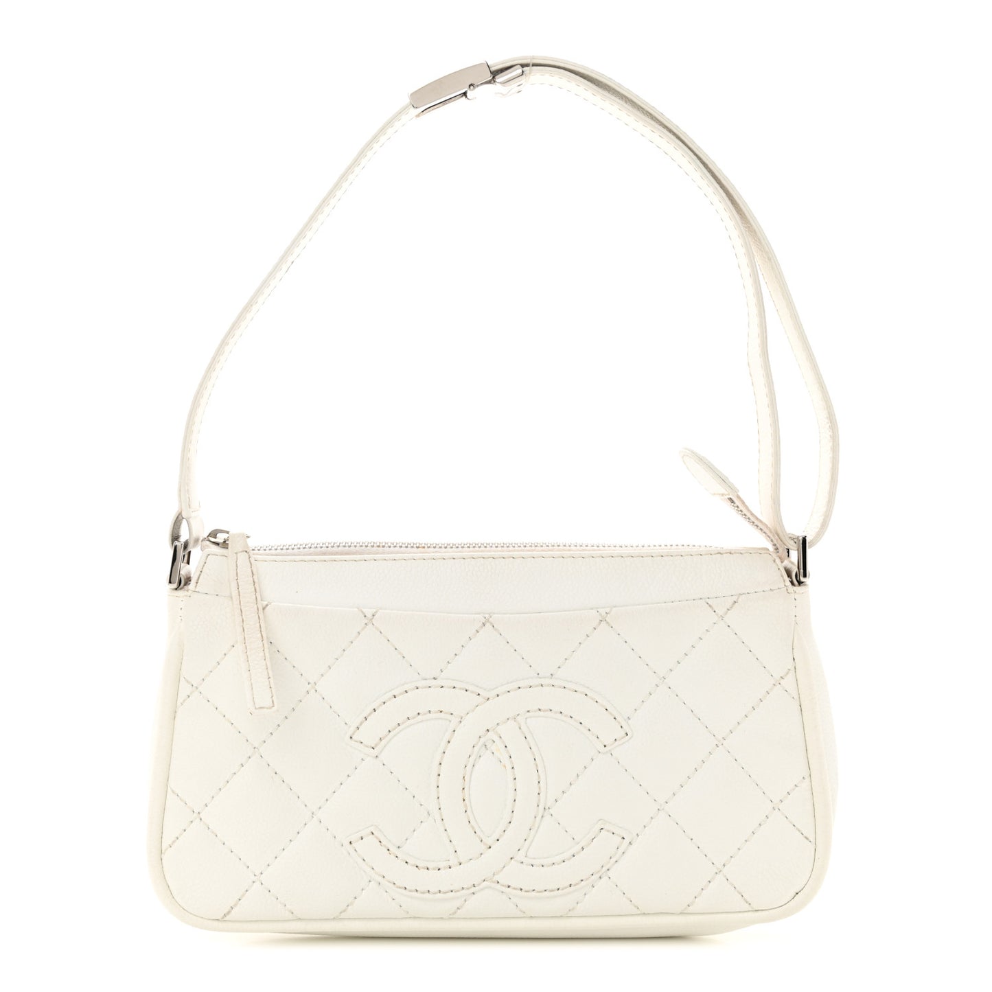 Caviar Quilted Timeless CC Shoulder Bag White
