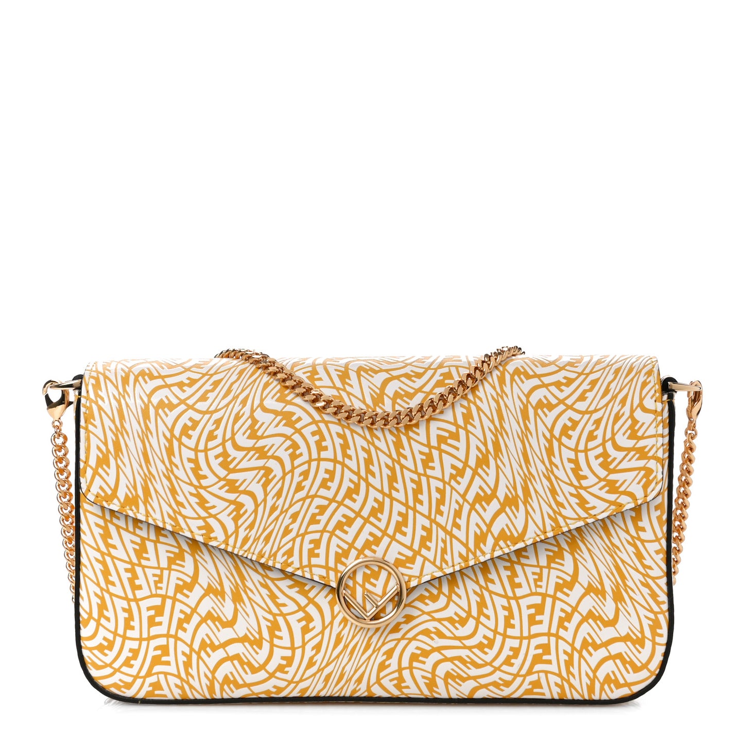 X SARAH COLEMAN Vitello Liberty Ceylon F is Fendi Micro FF Vertigo Embossed Envelope Wallet on Chain with Pouches Mimosa White