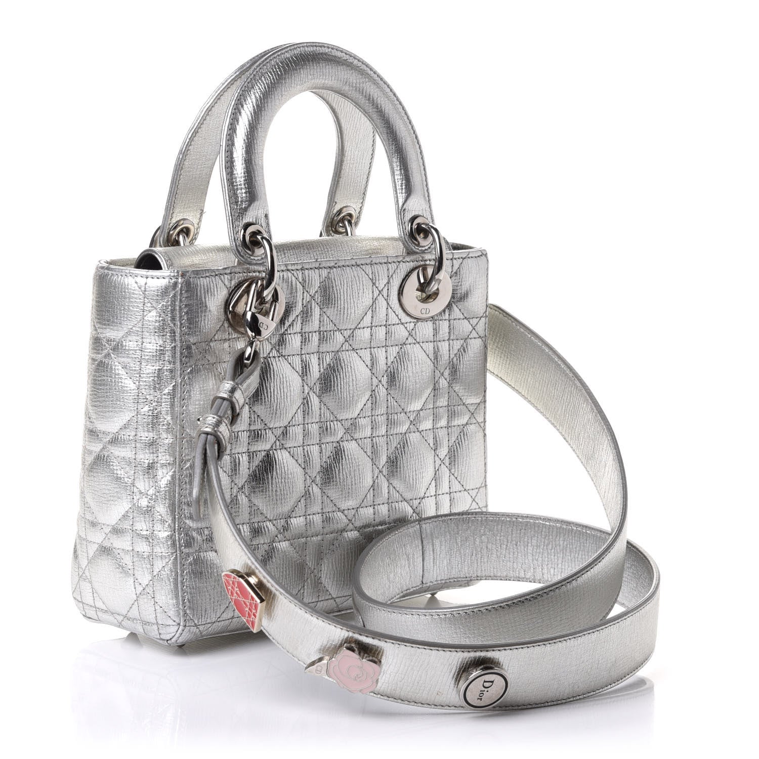 Christian Dior Metallic Grained Calfskin Cannage Small Lucky Badges My Lady Dior Silver 3 of 11