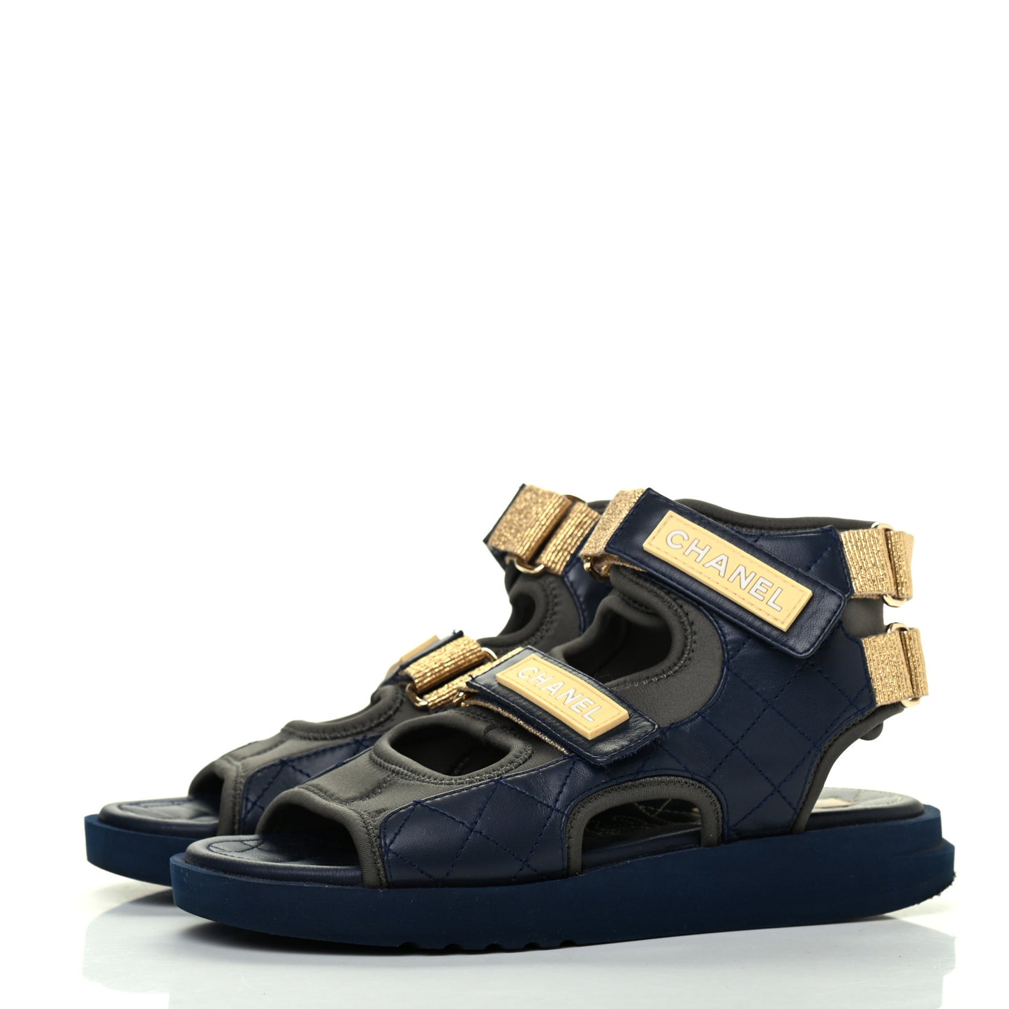 Goatskin Fabric Gladiator Sandals 36 Navy Blue Light Grey Yellow
