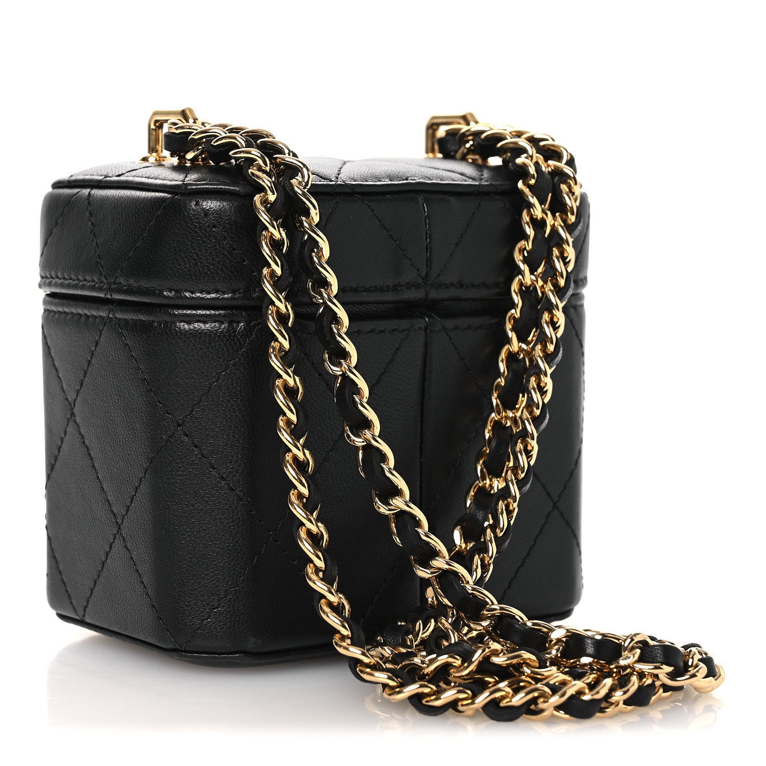 Chanel Lambskin Quilted Vanity Clutch With Chain Black 1875341