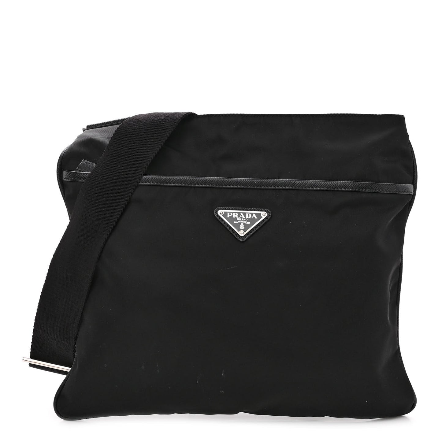Tessuto Nylon Saffiano Flat Messenger Bag Black