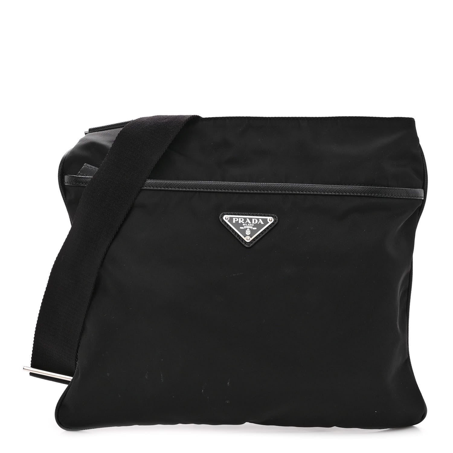Prada Tessuto Nylon Saffiano Flat Messenger Bag Black 1 of 8