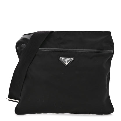 Prada Tessuto Nylon Saffiano Flat Messenger Bag Black 1 of 8