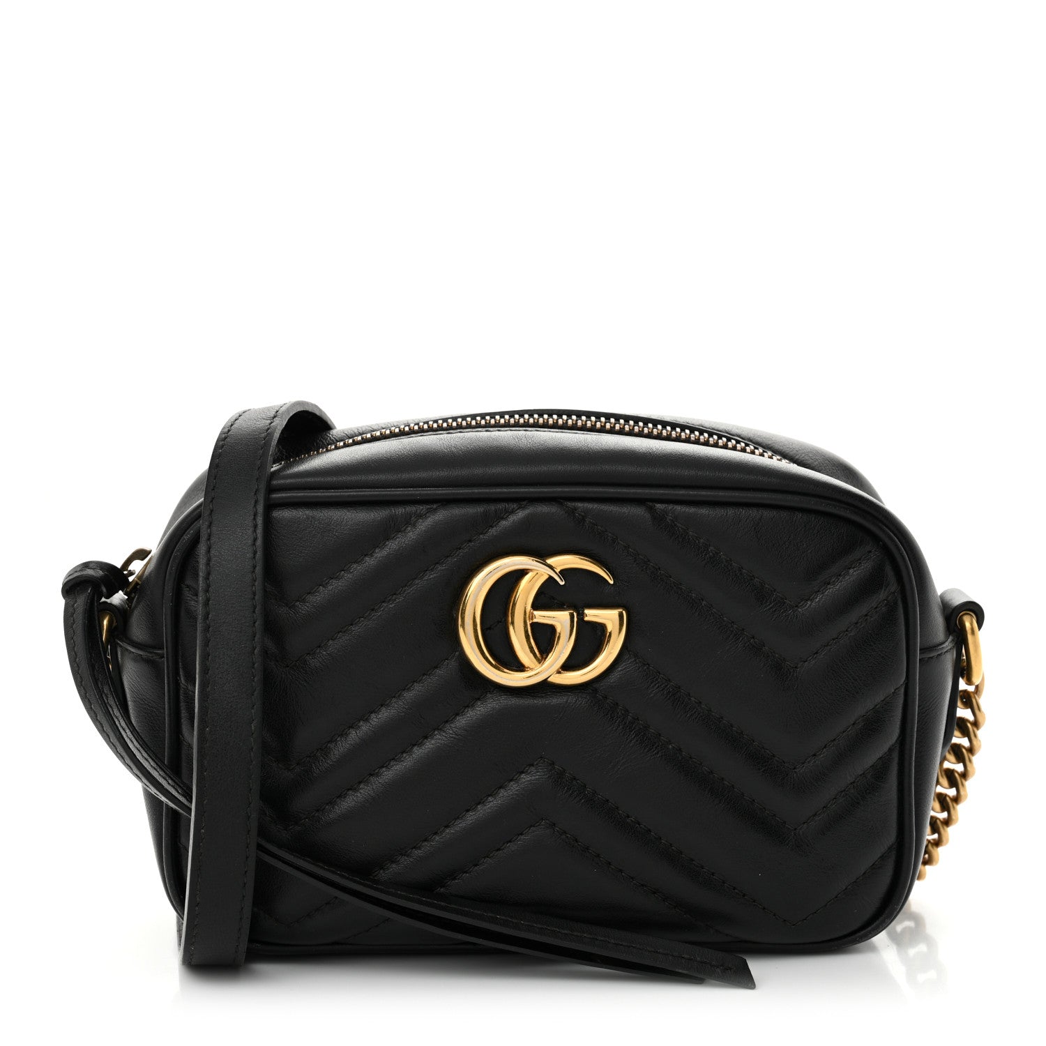 Gucci Calfskin Matelasse Mini GG Marmont Chain Shoulder Bag Black 1 of 15