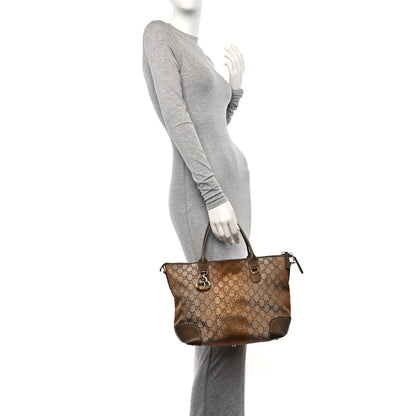 Gucci Monogram Lurex Heart Bit Charm Top Handle Tote Bronze 3 of 15