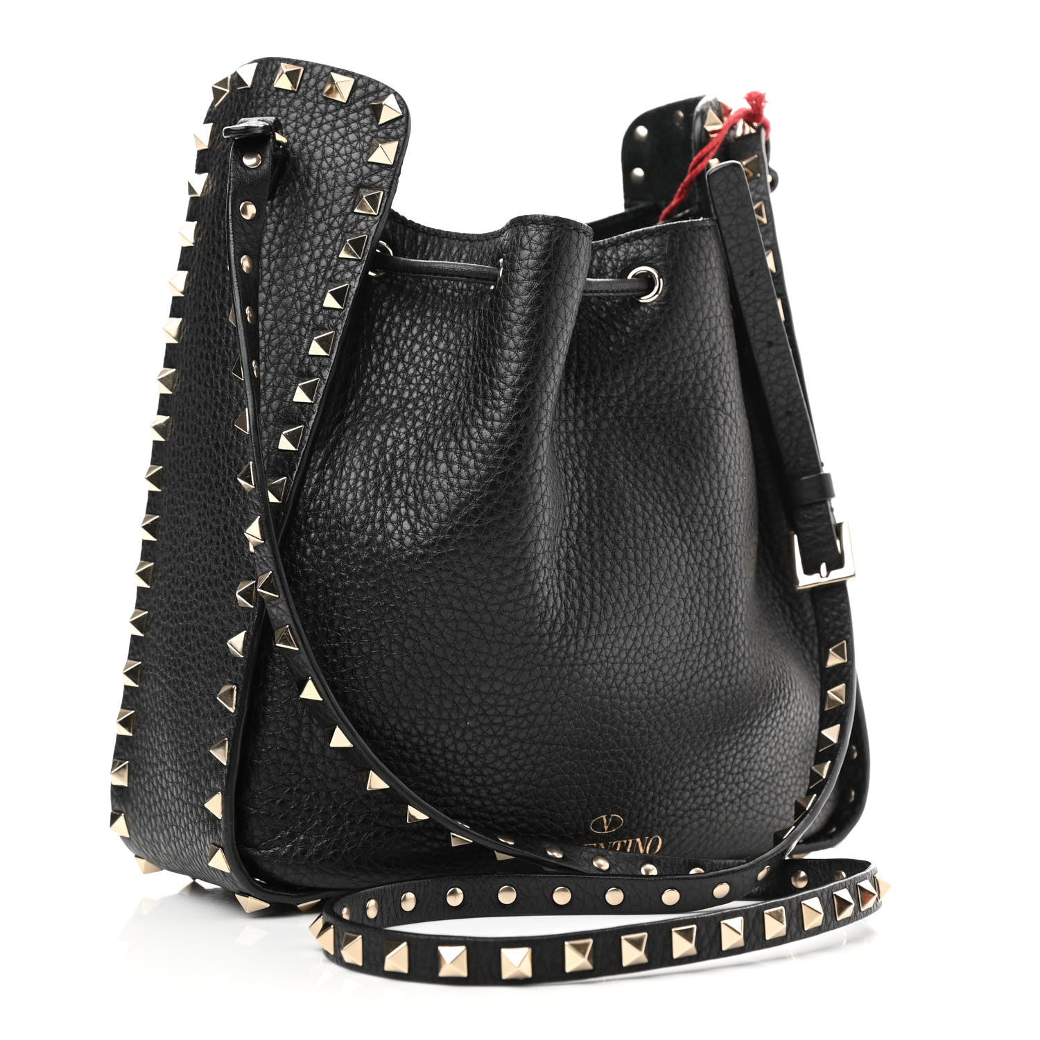 Valentino Garavani Grained Calfskin Rockstud Bucket Bag Black 3 of 9