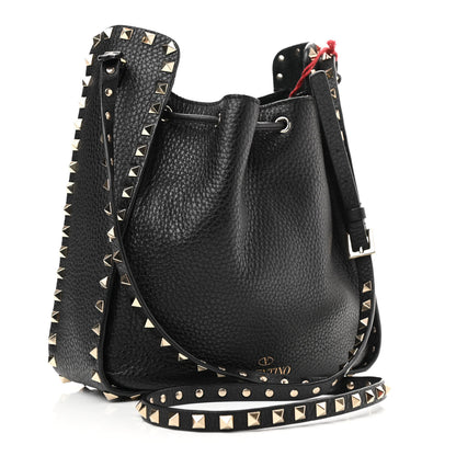 Valentino Garavani Grained Calfskin Rockstud Bucket Bag Black 3 of 9