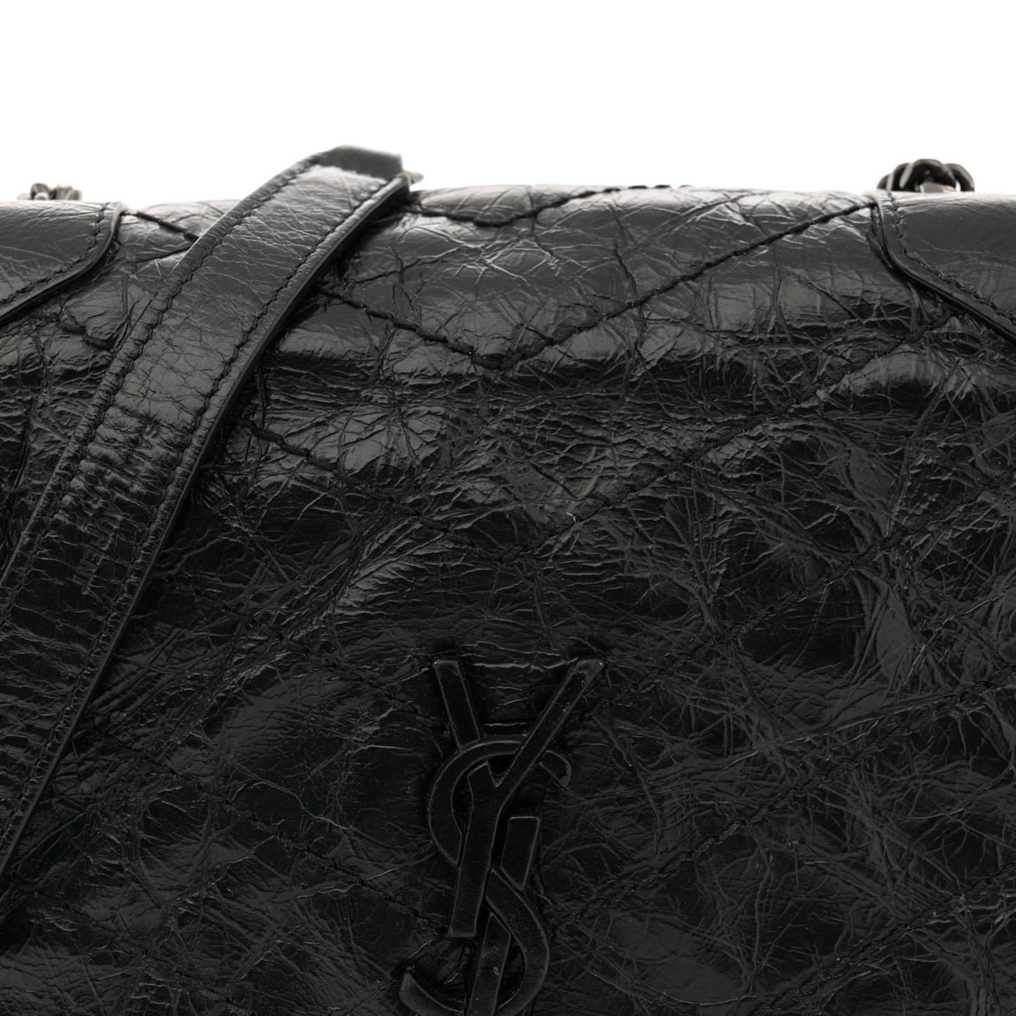 Crinkled Calfskin Matelasse Monogram Niki Chain Wallet Black