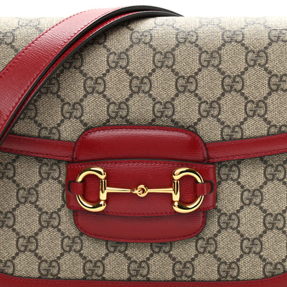 Gucci GG Supreme Monogram Azalea Calfskin Horsebit 1955 Shoulder Bag Beige Ebony New Cherry Red 9 of 15