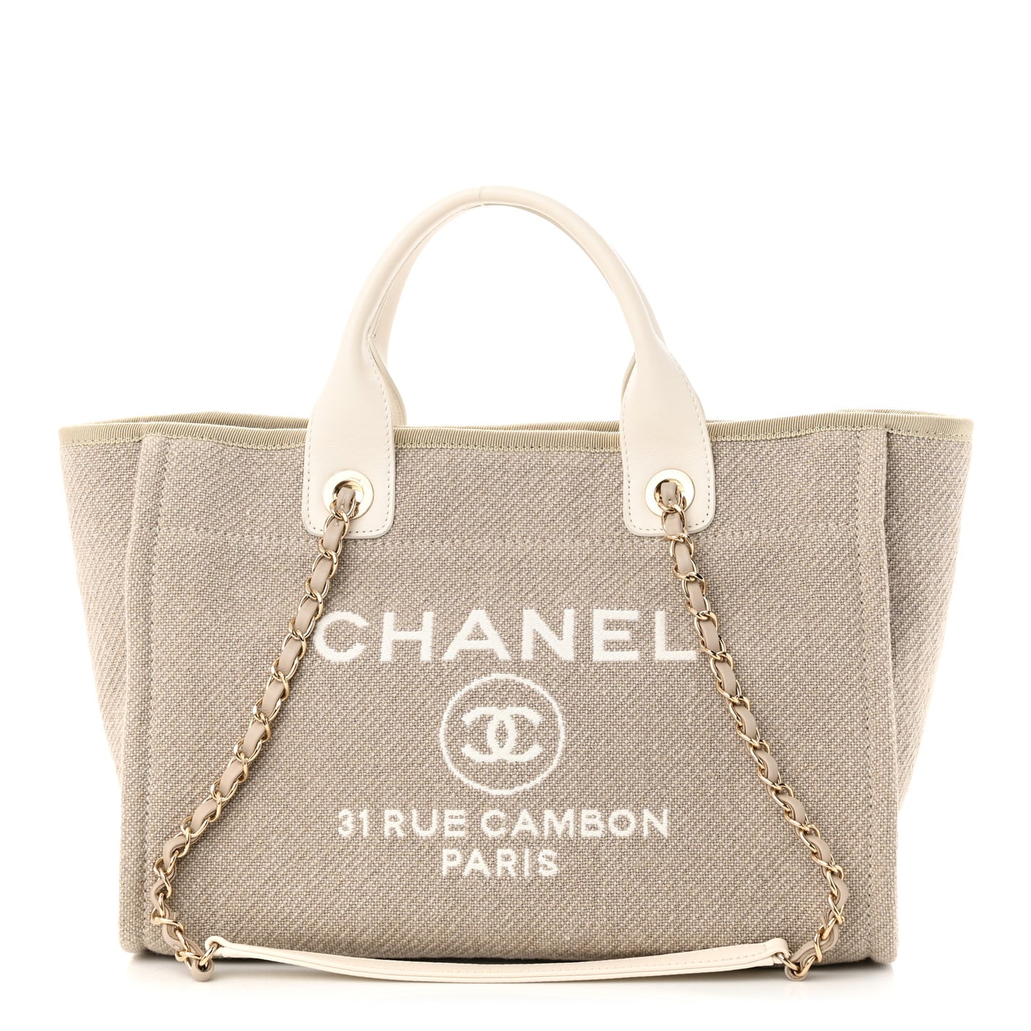 Mixed Fibers Calfskin Small Deauville Tote Beige White