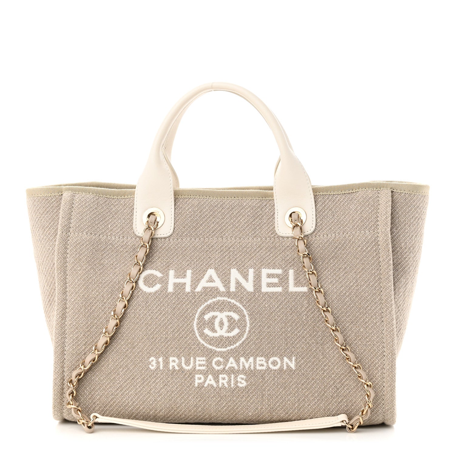 Chanel Mixed Fibers Calfskin Small Deauville Tote Beige White 3 of 12