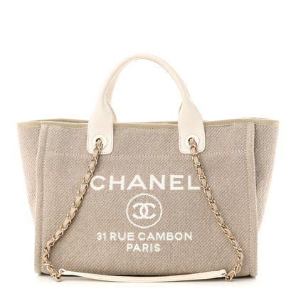 Chanel Mixed Fibers Calfskin Small Deauville Tote Beige White 3 of 12