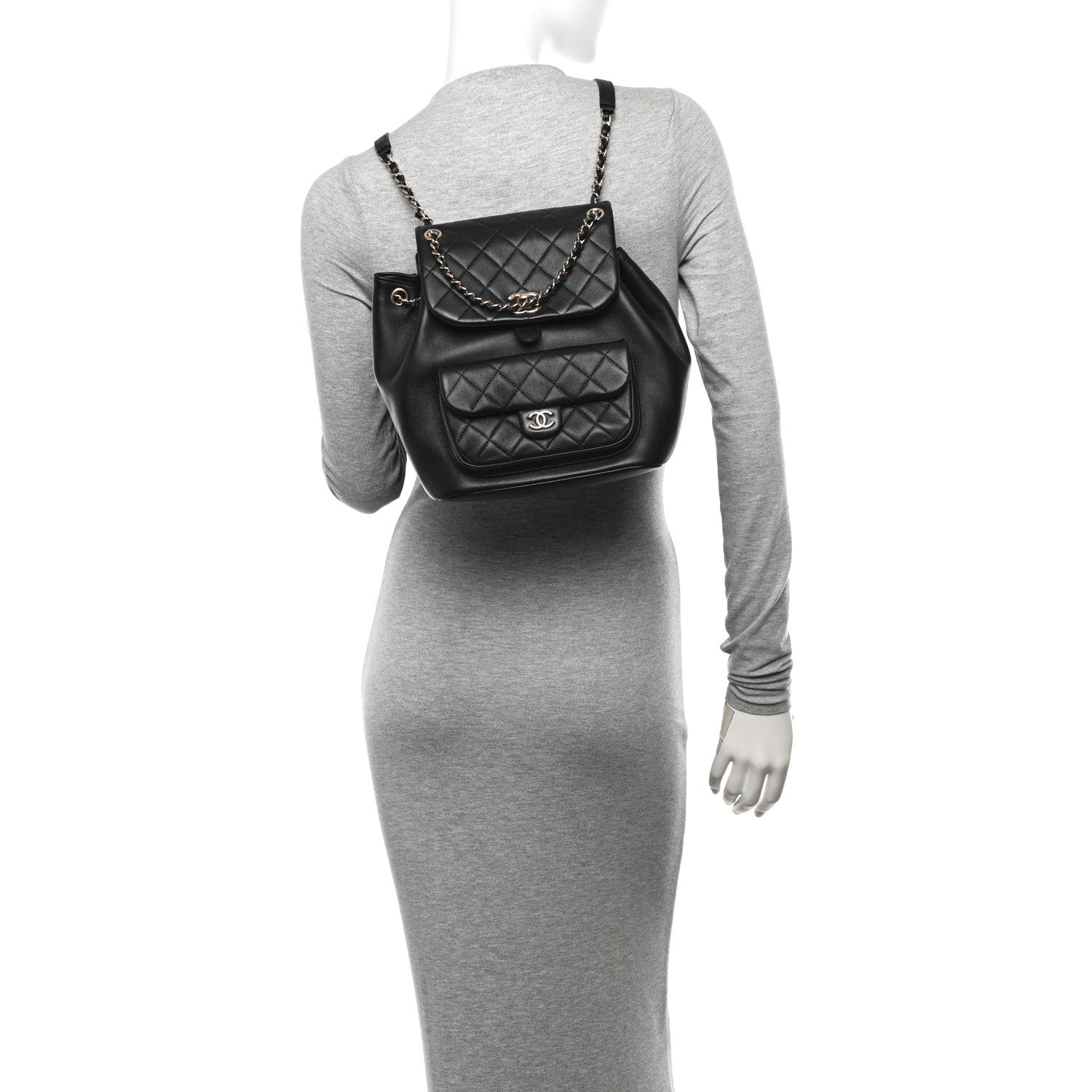 Chanel Lambskin Quilted Large Duma Drawstring Backpack Black 2 of 11