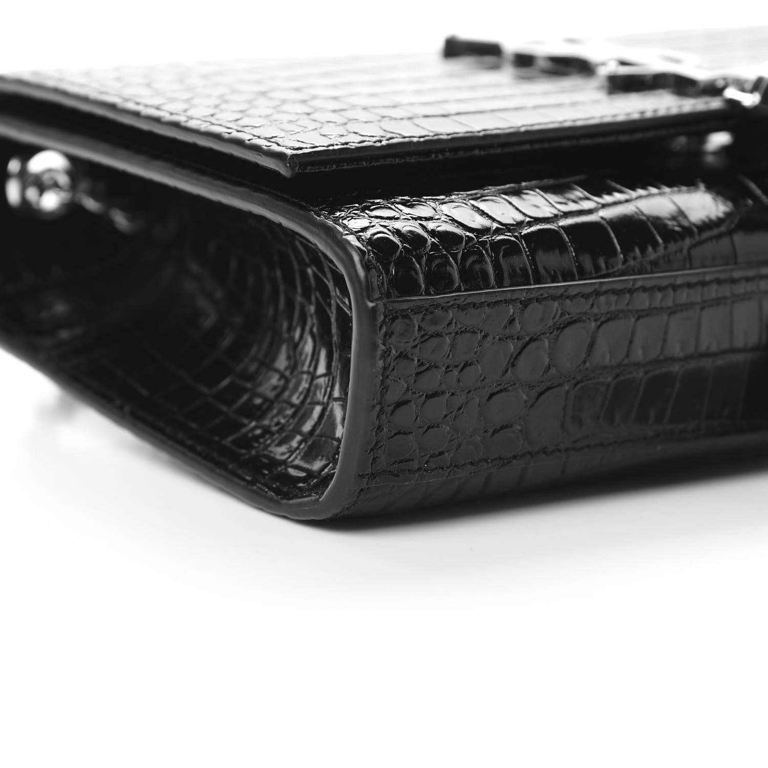 Saint Laurent Calfskin Crocodile Embossed Small Classic Monogram Kate Tassel Satchel Black 9 of 10