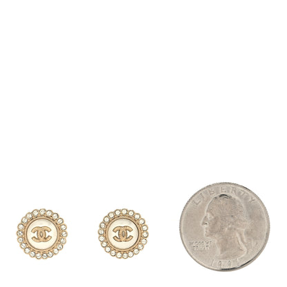 Chanel Metal Pearl Crystal CC Round Earrings Light Gold 2 of 4