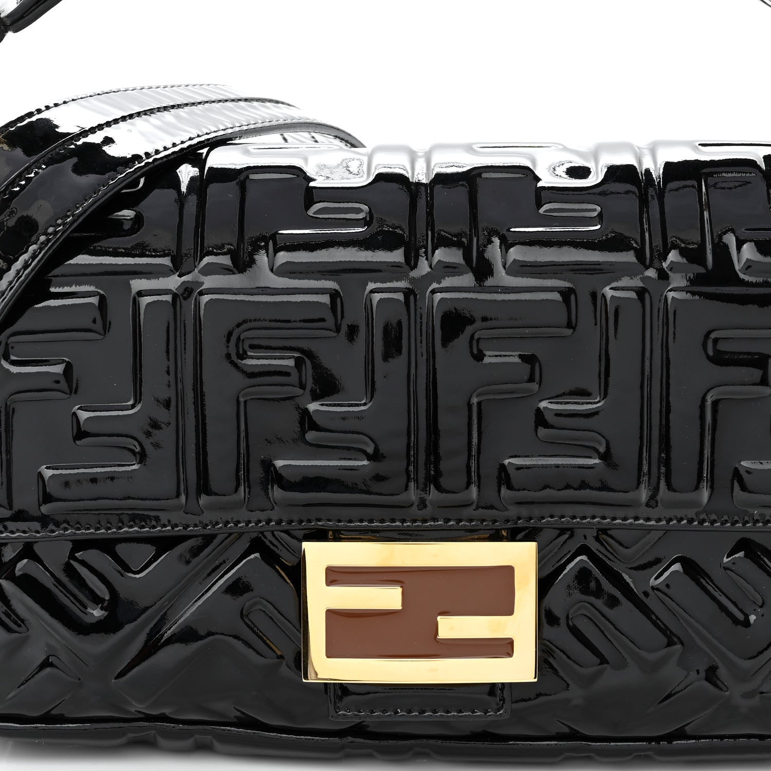 Fendi Patent FF 1974 Embossed Baguette Black 6 of 8