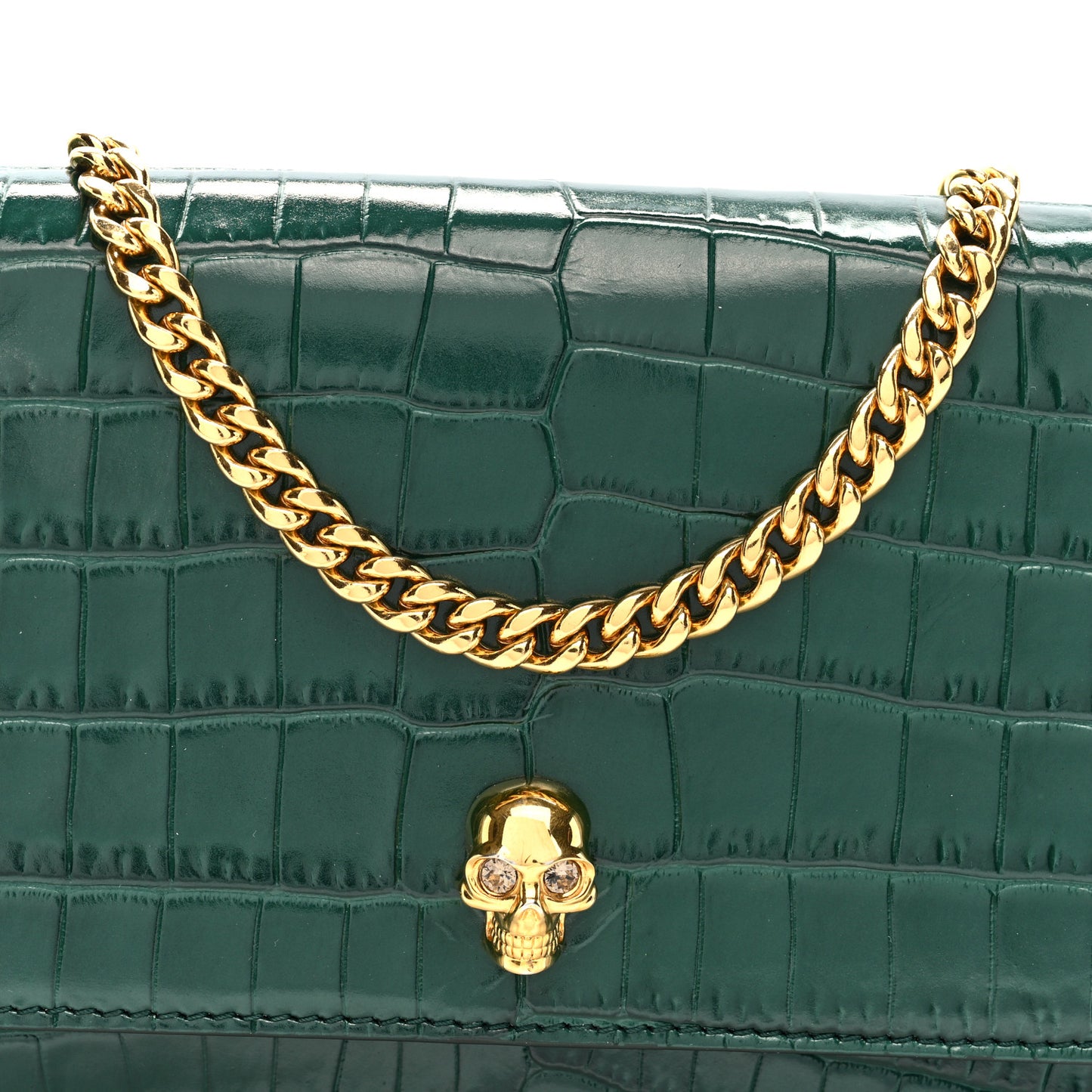 Calfskin Crocodile Embossed Skull Mini Crossbody Bag Green