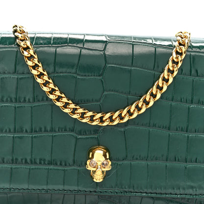 Alexander McQueen Calfskin Crocodile Embossed Skull Mini Crossbody Bag Green 7 of 9