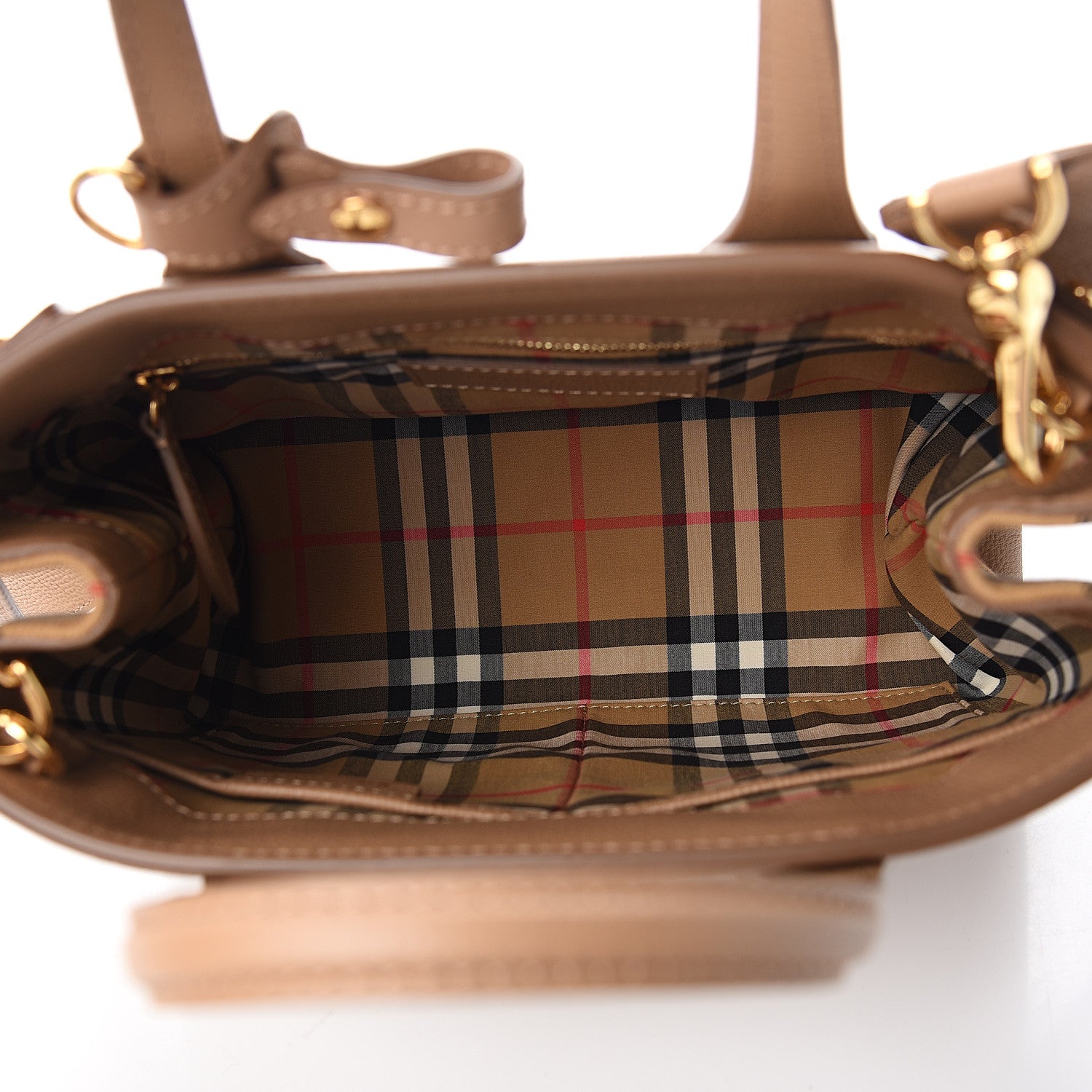 Burberry Grainy Calfskin House Check Small Banner Tote Tan 4 of 9