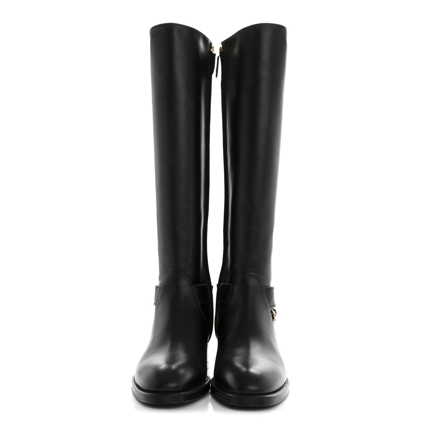 Calfskin Chain High Boots 38 Black