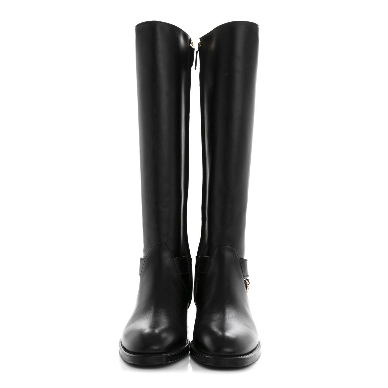 Chanel Calfskin Chain High Boots 38 Black 2 of 9
