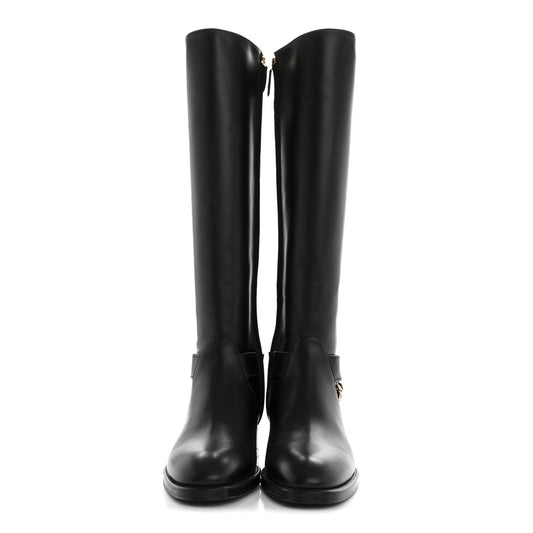 Calfskin Chain High Boots 38 Black