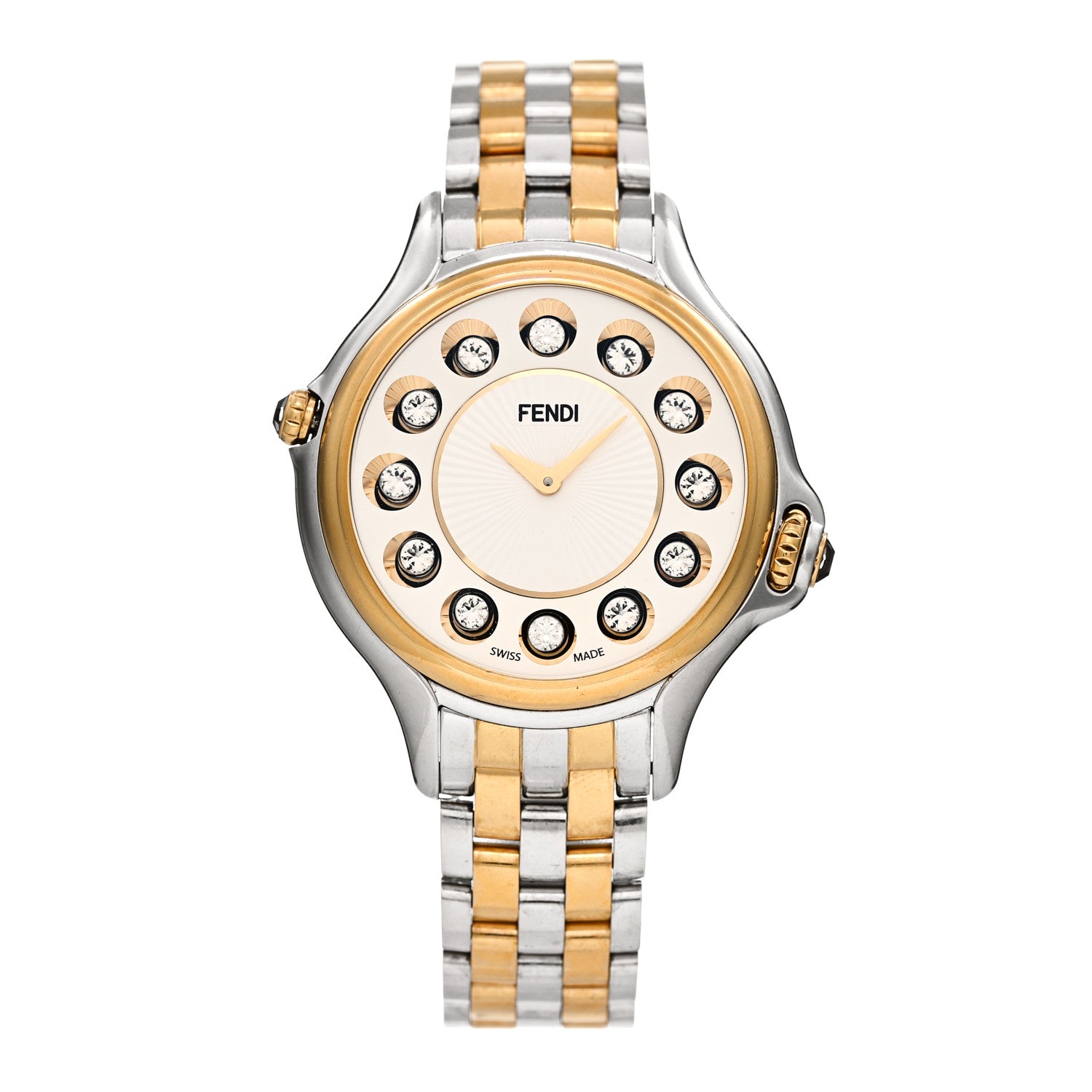 Fendi Stainless Steel Diamond Topaz 38mm Crazy Carats Two Tone Quartz Watch Silver 2 of 7