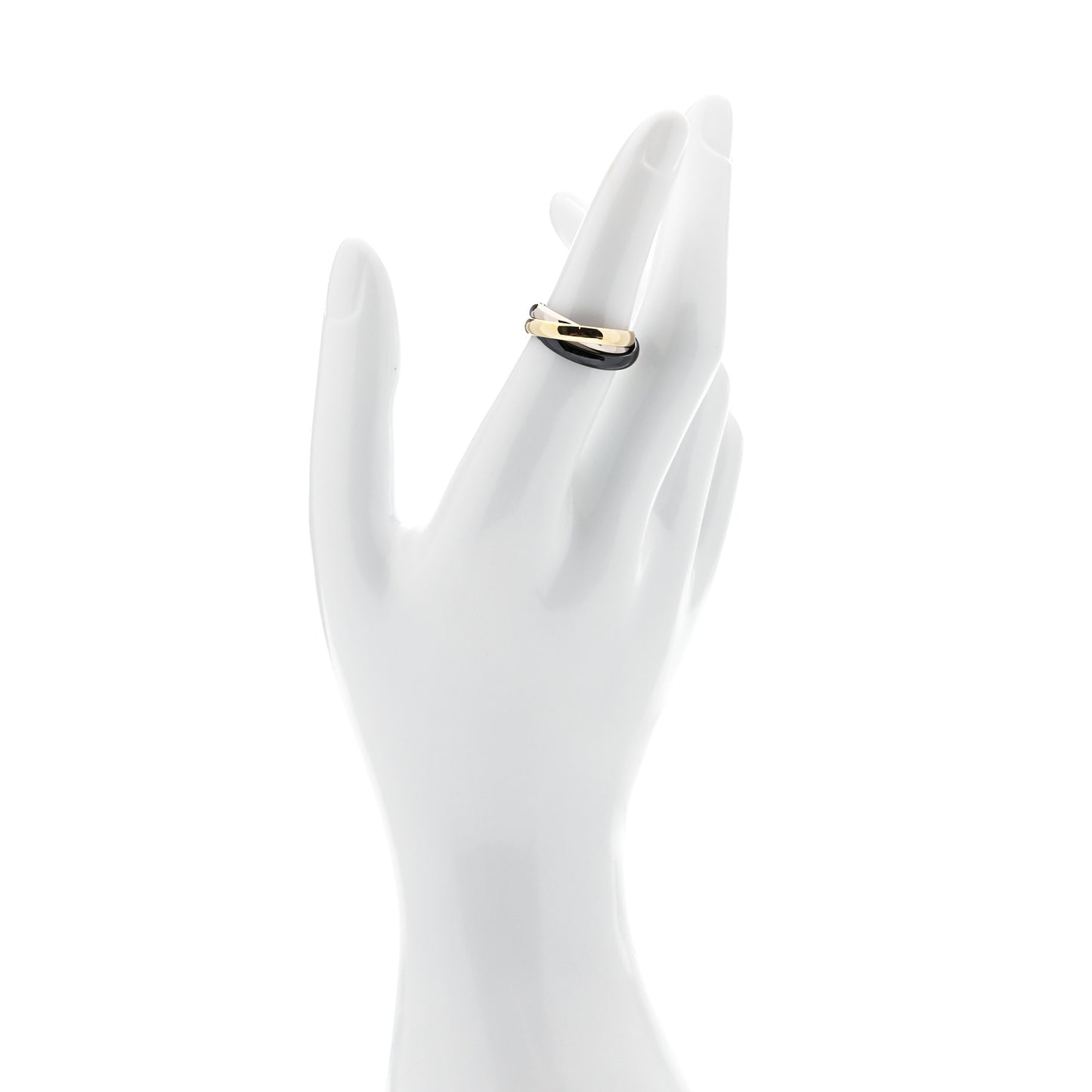 18K White Yellow Gold Black Ceramic Trinity Ring 51 5.75