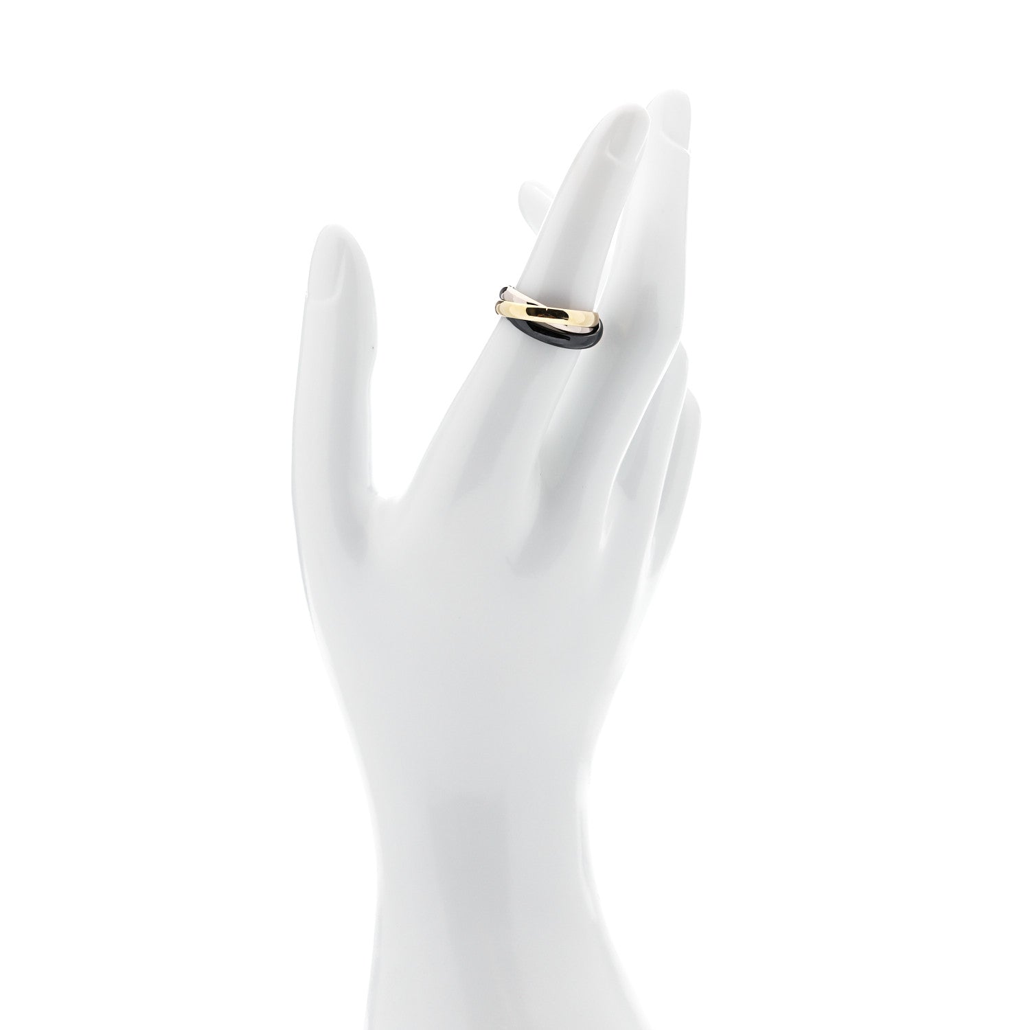 Cartier 18K White Yellow Gold Black Ceramic Trinity Ring 51 5.75 2 of 5