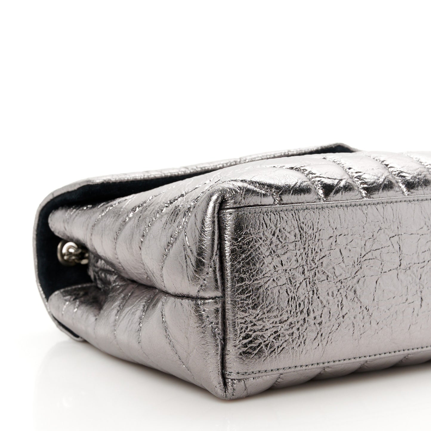 Metallic Calfskin Y Quilted Monogram Small Loulou Chain Satchel Acciaio