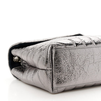 Saint Laurent Metallic Calfskin Y Quilted Monogram Small Loulou Chain Satchel Acciaio 9 of 10