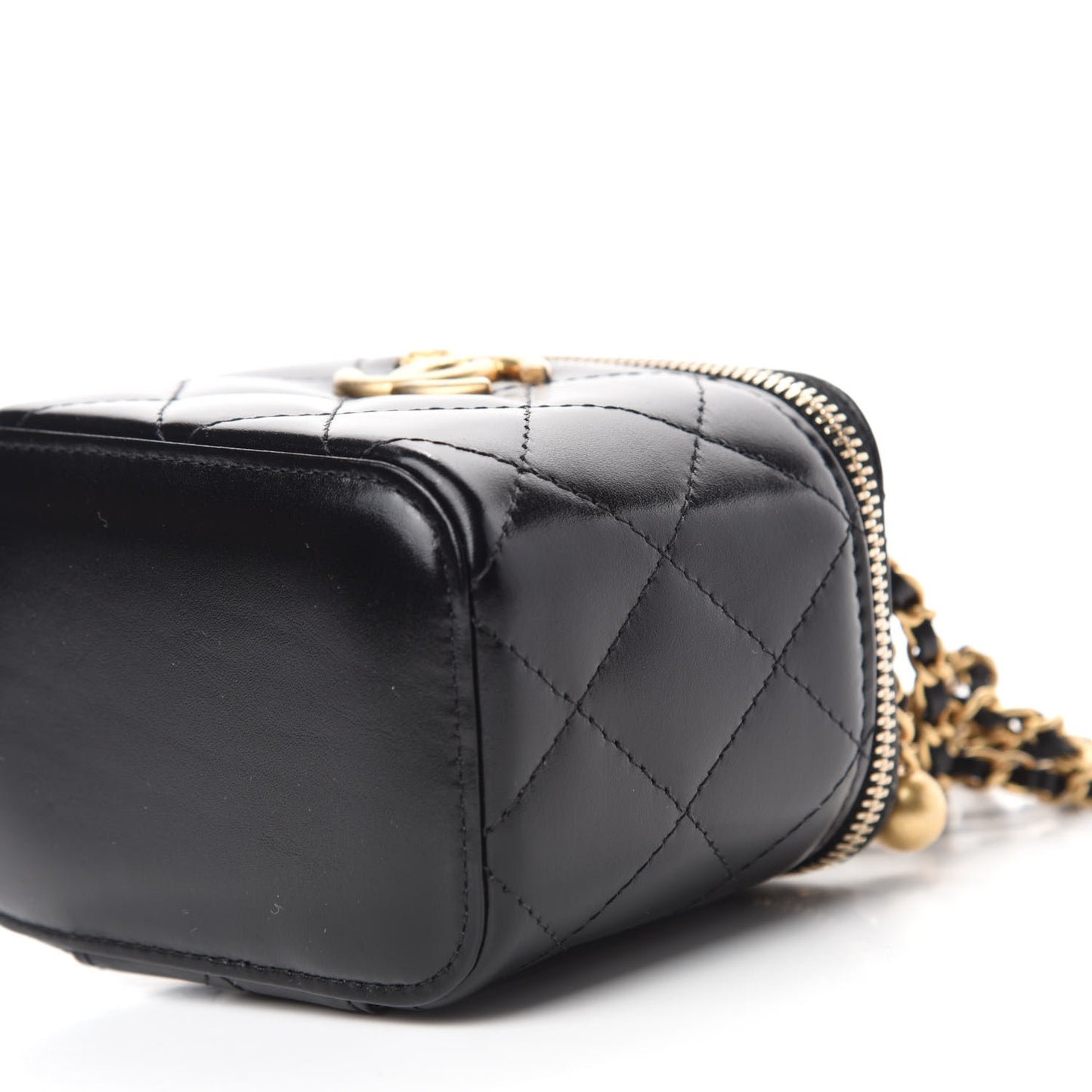 Calfskin Quilted Mini Perfect Fit Vanity Case With Chain Black