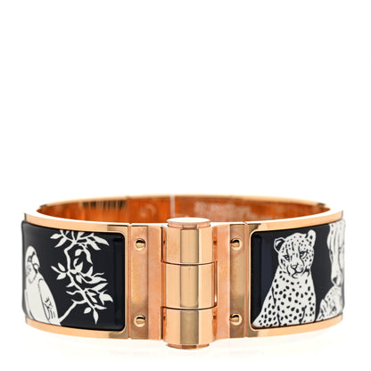 Hermes Enamel Printed Wide Charniere Tendresse Feline Tattoo Hinged Bracelet S Positif Negatif 1 of 5