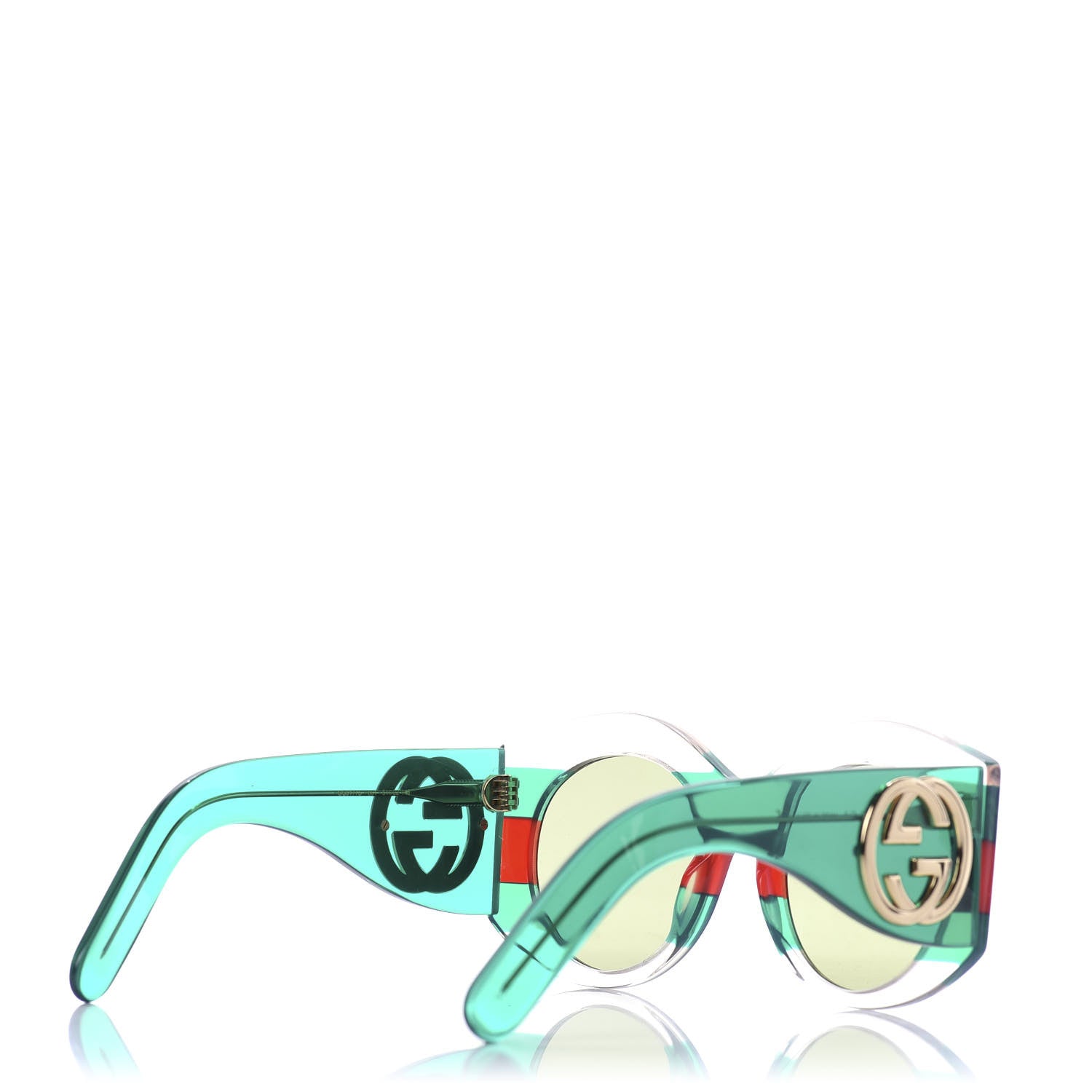 Gucci Acetate Round Frame Sunglasses GG0177S Green Red 4 of 6