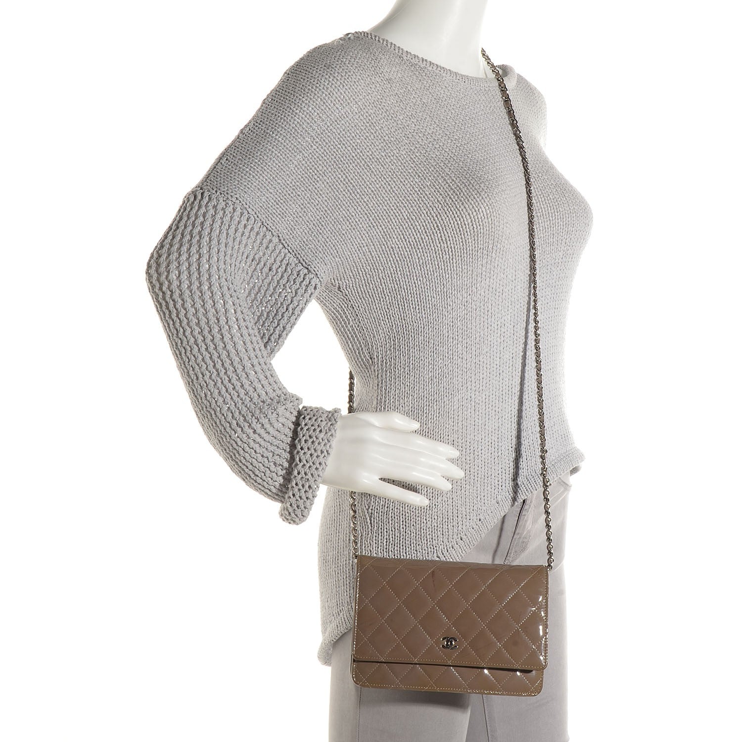 Chanel Patent Quilted Wallet On Chain WOC Grey 3 of 10