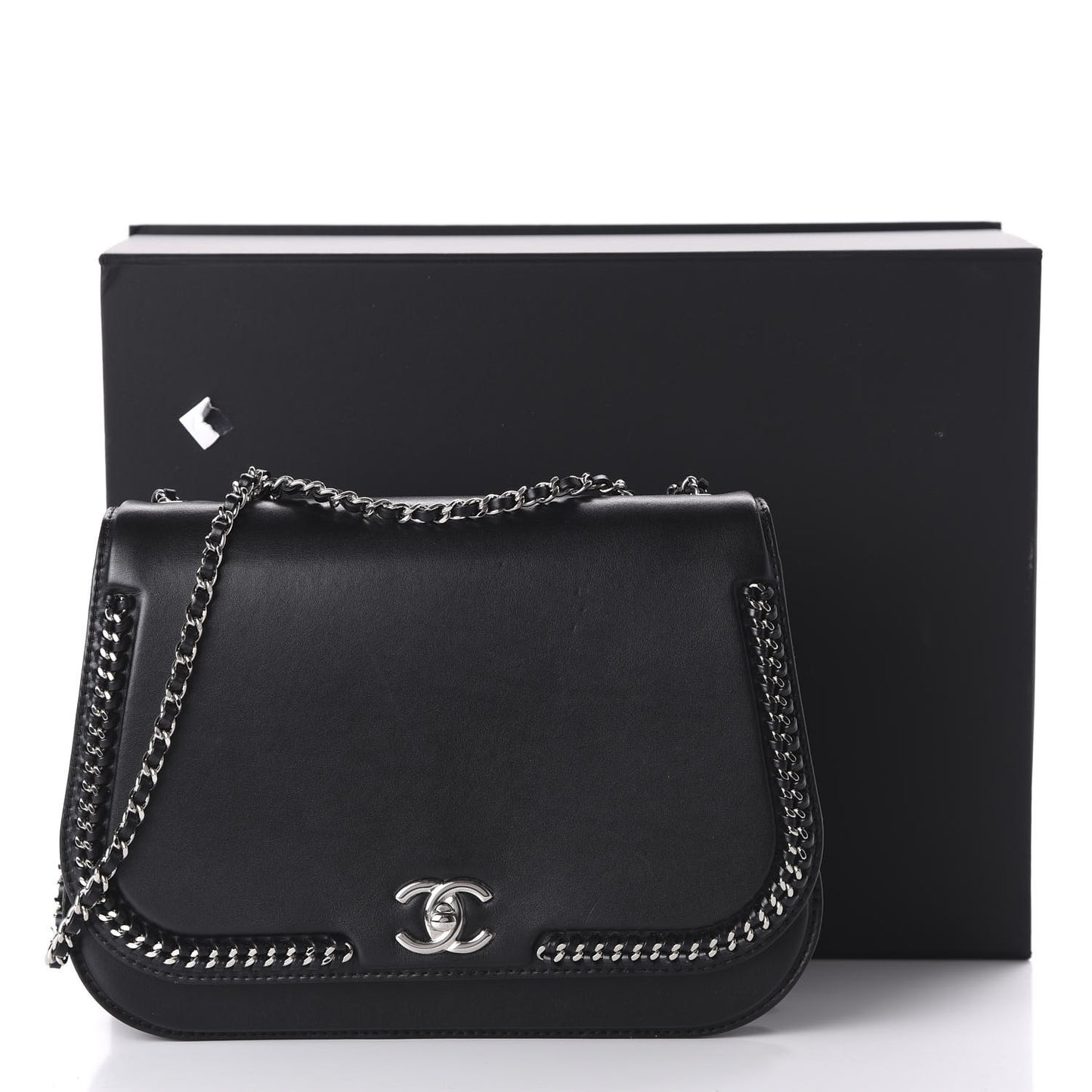 Calfskin Medium Braided Chic Flap Black