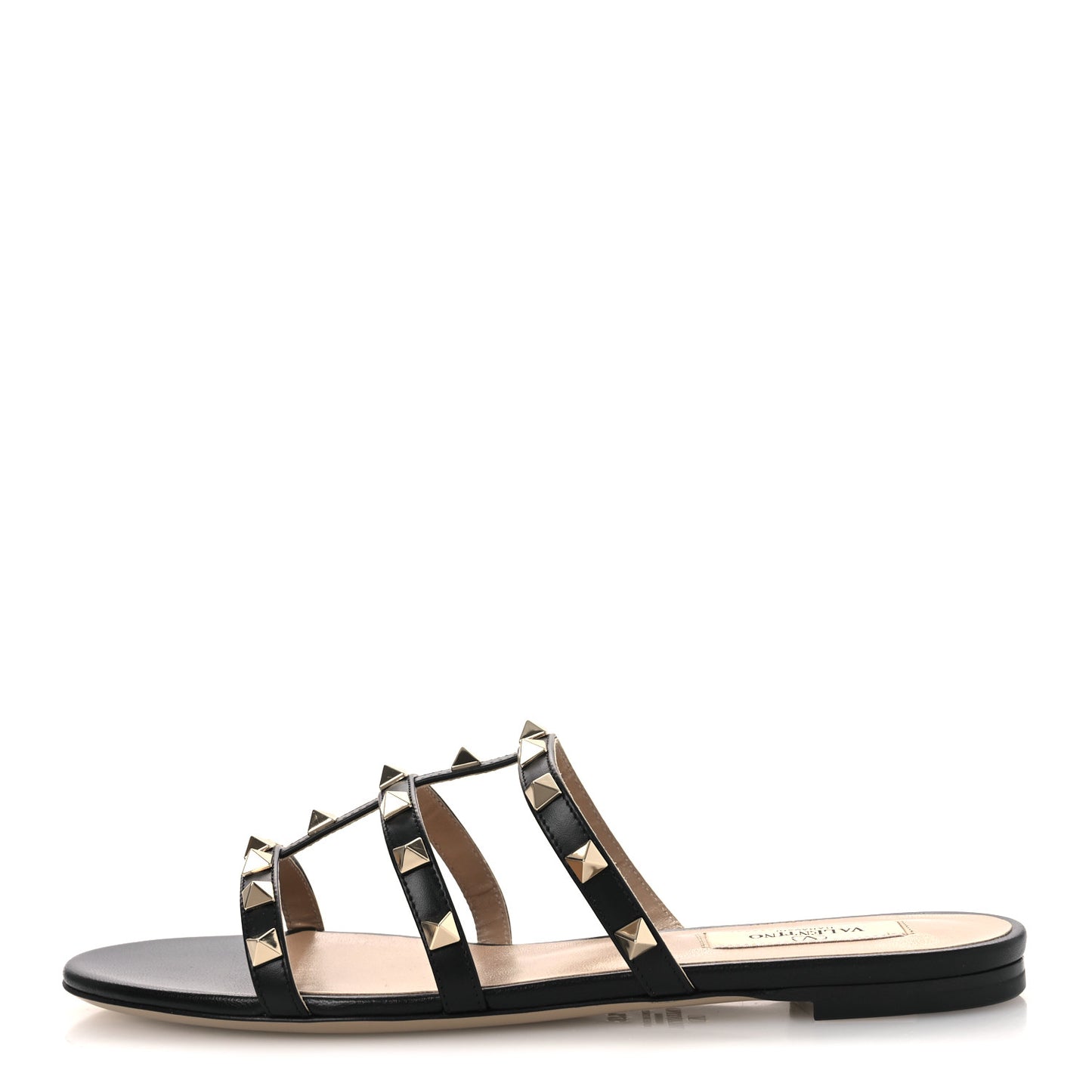 Nappa Rockstud Caged Flat Slide Sandals 37.5 Black