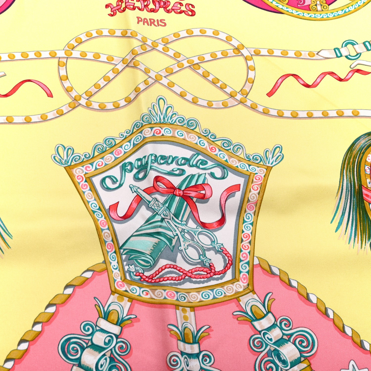 Hermes Silk Paperoles Scarf 90 Jaune Soufre Vert D Eau Rose 5 of 6