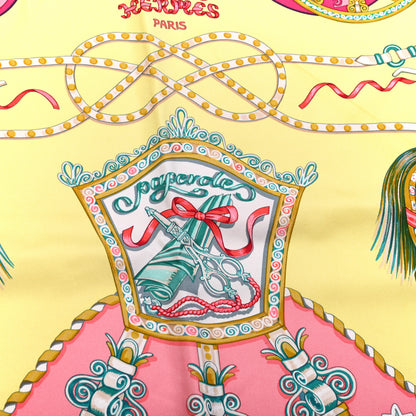 Hermes Silk Paperoles Scarf 90 Jaune Soufre Vert D Eau Rose 5 of 6