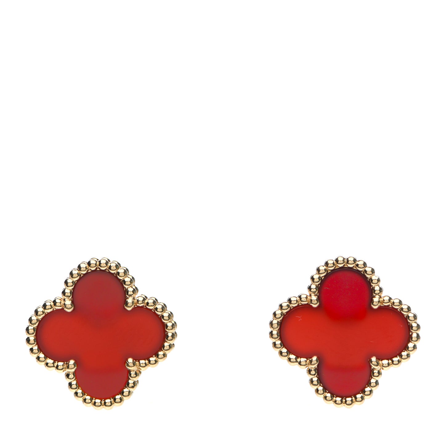 18K Yellow Gold Carnelian Vintage Alhambra Earrings