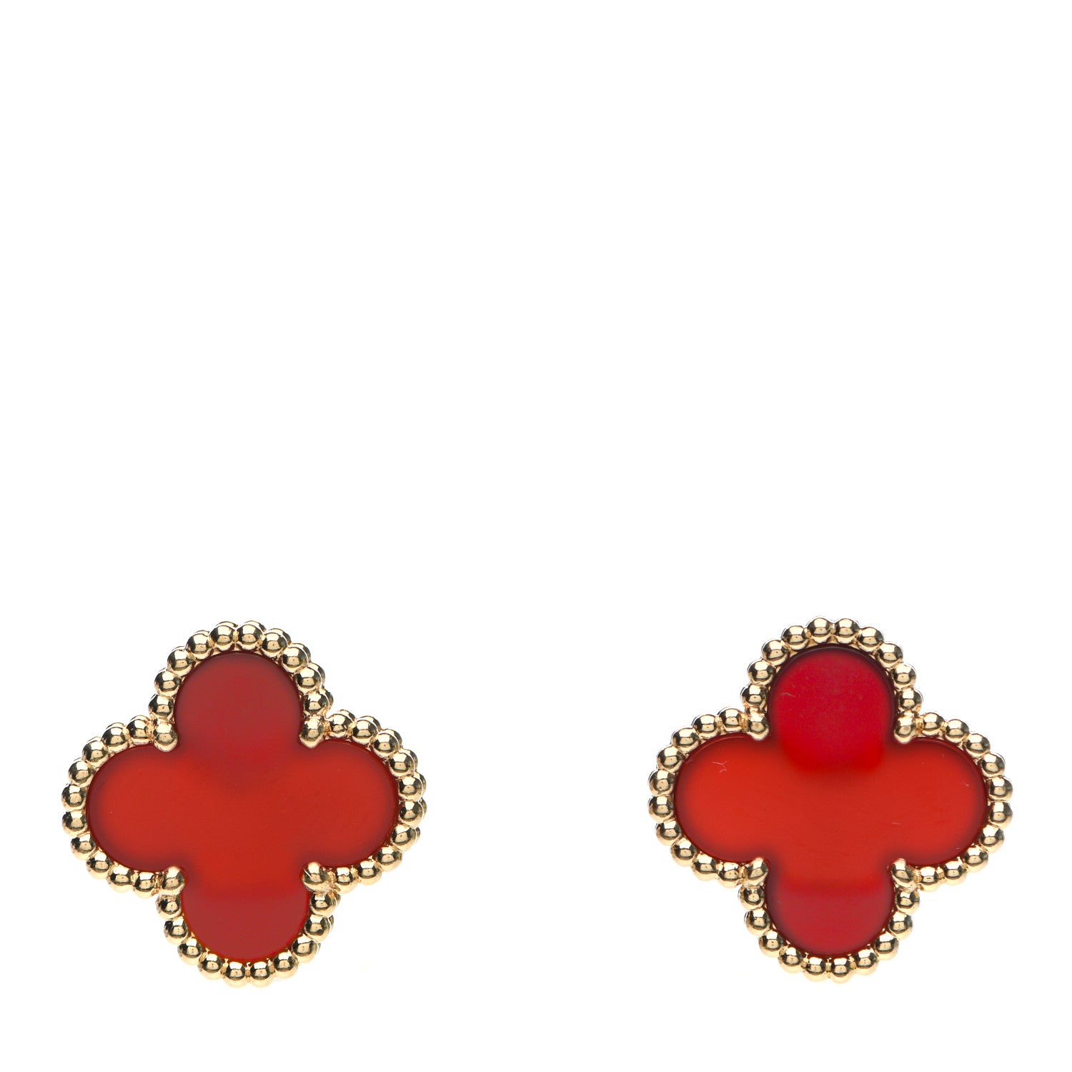 Van Cleef & Arpels 18K Yellow Gold Carnelian Vintage Alhambra Earrings 1 of 4