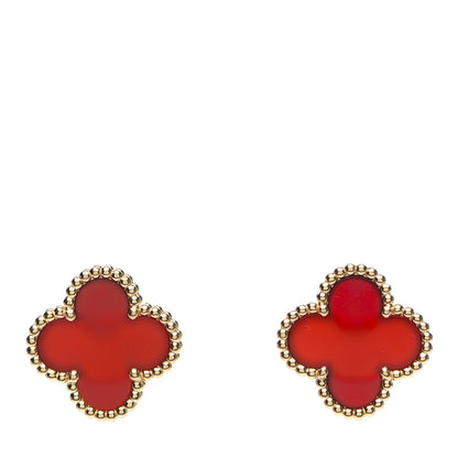 Van Cleef & Arpels 18K Yellow Gold Carnelian Vintage Alhambra Earrings 1 of 4
